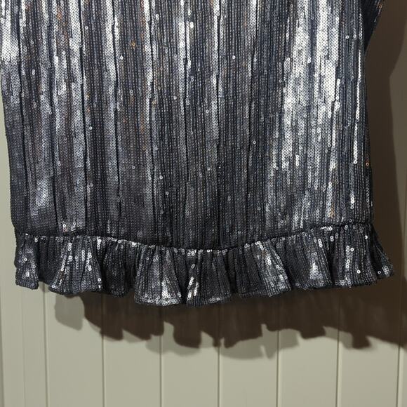 Anthropologie Silver Sequin Ruffle Hem Cami Top Women's Size 14 - Picture 2 of 14